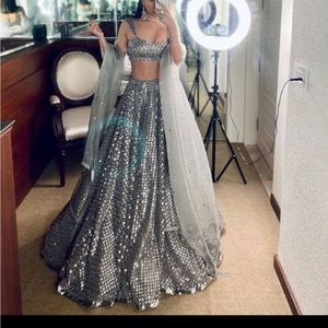 Katsuri Crepe Silver Lehenga
